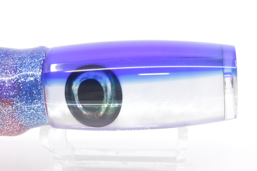 Moyes Lures White MOP Blue Back Small Shotgun 9" 4oz Skirted Blue-Silver/Pink-Orange