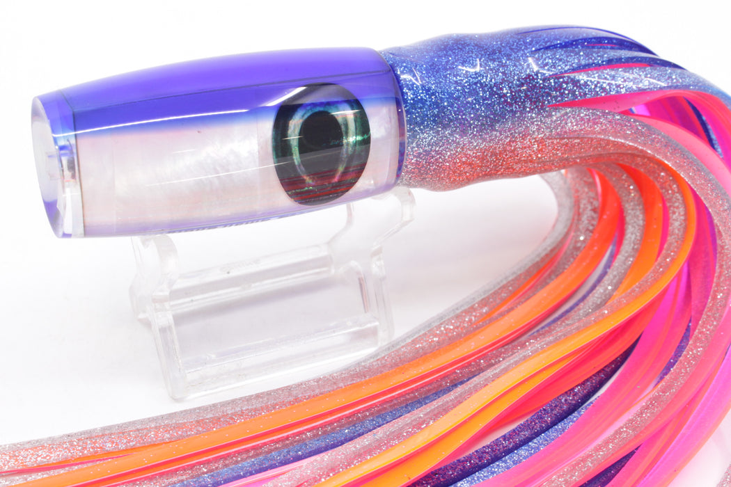 Moyes Lures White MOP Blue Back Small Shotgun 9" 4oz Skirted Blue-Silver/Pink-Orange