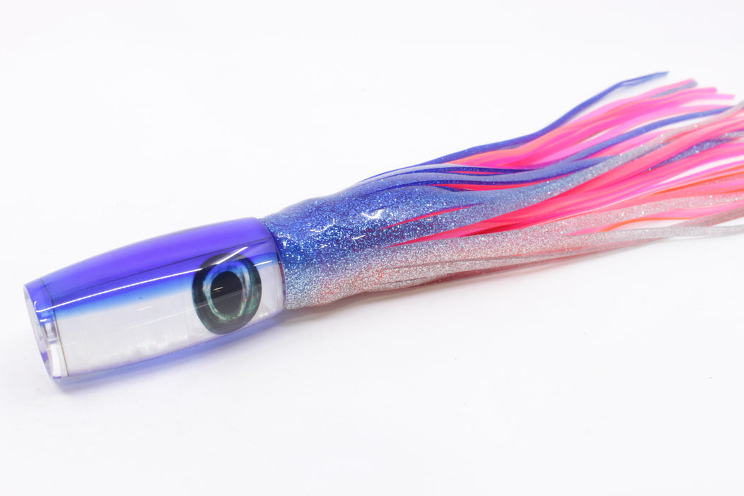 Moyes Lures White MOP Blue Back Small Shotgun 9" 4oz Skirted Blue-Silver/Pink-Orange