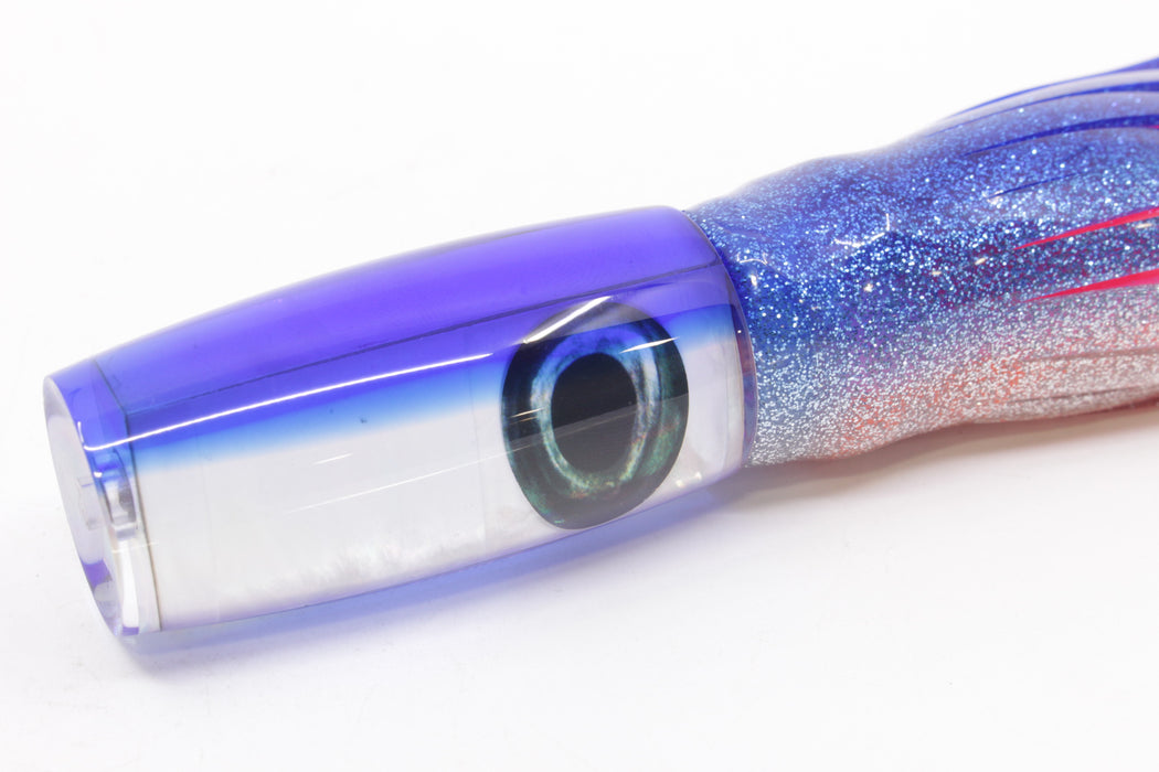 Moyes Lures White MOP Blue Back Small Shotgun 9" 4oz Skirted Blue-Silver/Pink-Orange