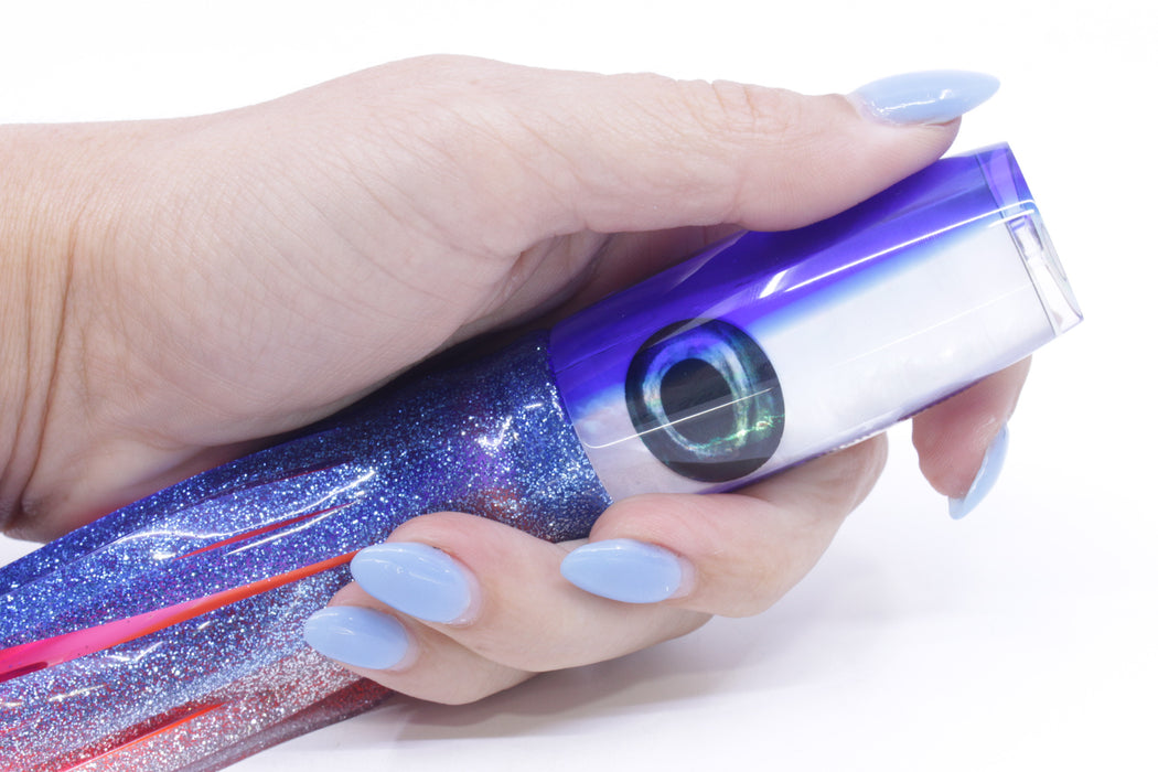 Moyes Lures White MOP Blue Back Small Shotgun 9" 4oz Skirted Blue-Silver/Pink-Orange