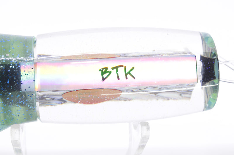 Bonze Lures Paua Shell Red Eyes BTK 10" 7oz Skirted Pale Green-Black Stripes/Lumo