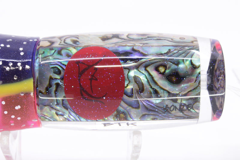 Bonze Lures Paua Shell Red Eyes BTK 10" 7oz Skirted Blue-Yellow Lines-Pink