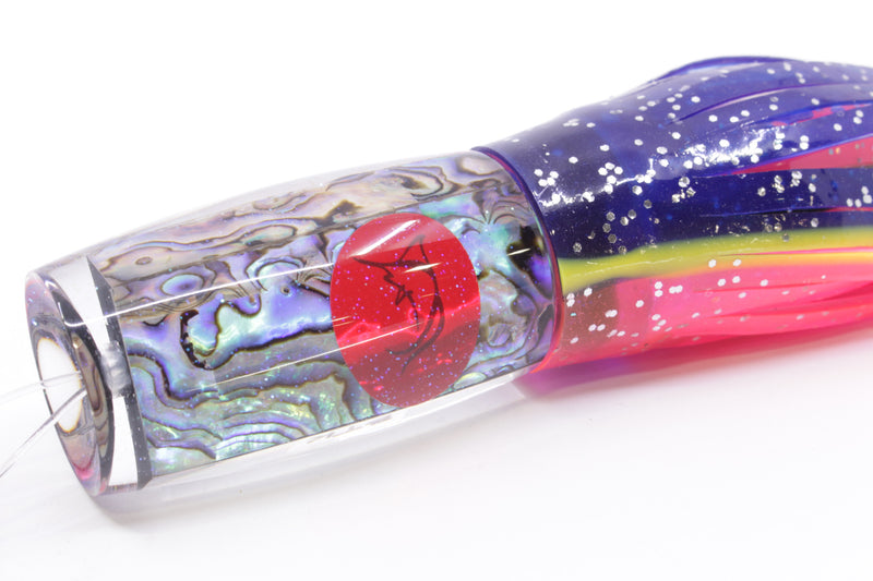 Bonze Lures Paua Shell Red Eyes BTK 10" 7oz Skirted Blue-Yellow Lines-Pink