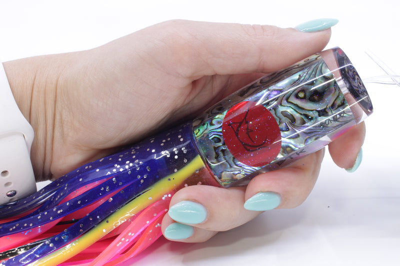 Bonze Lures Paua Shell Red Eyes BTK 10" 7oz Skirted Blue-Yellow Lines-Pink