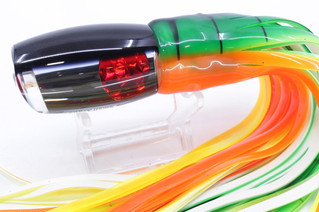 Moyes Lures Clear Mirrored Black Back Small Argus 9" 3.5oz Skirted Guacamaya GZE