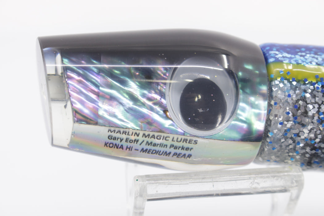 Marlin Magic Blue-Purple Abalone Black Back Doll Eyes Medium Pear 10" 8.2oz Skirted