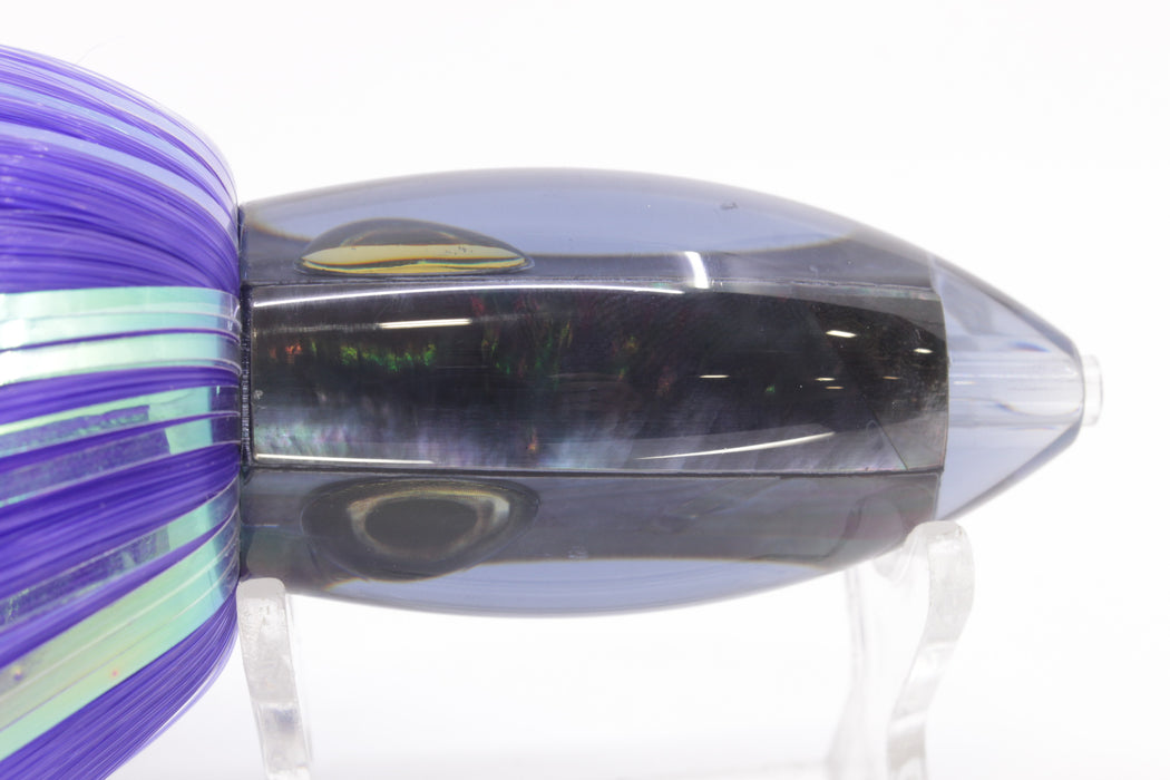 Moyes Lures Smoke Tahitian MOP Small Ono Bullet 7" 3.8oz Skirted Purple Hair