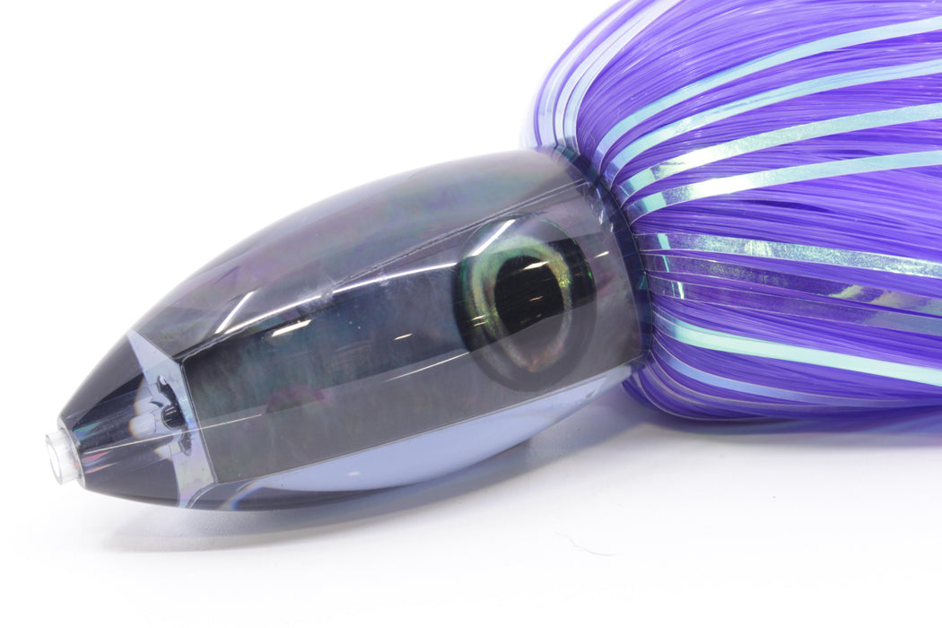Moyes Lures Smoke Tahitian MOP Small Ono Bullet 7" 3.8oz Skirted Purple Hair