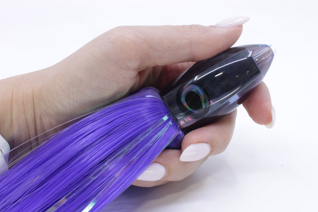 Moyes Lures Smoke Tahitian MOP Small Ono Bullet 7" 3.8oz Skirted Purple Hair