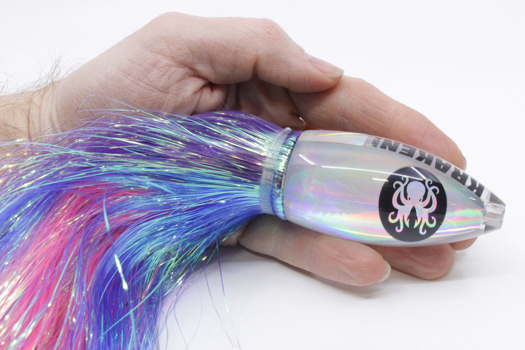 Kraken Fish Co. Silver Rainbow Automatic Bullet 9" 7oz Flashabou Purple-Blue