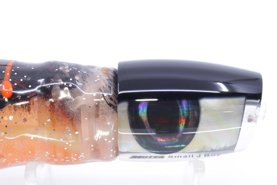 Moyes Lures Golden MOP Black Back Small J-Boy 9" 3.5oz Skirted Root Beer-Petrolero