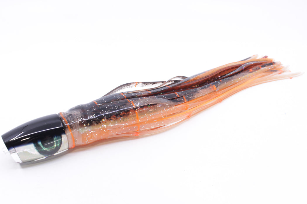 Moyes Lures Golden MOP Black Back Small J-Boy 9" 3.5oz Skirted Root Beer-Petrolero