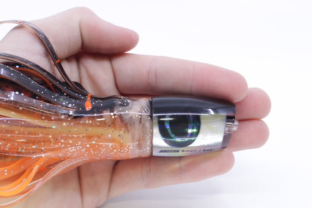 Moyes Lures Golden MOP Black Back Small J-Boy 9" 3.5oz Skirted Root Beer-Petrolero