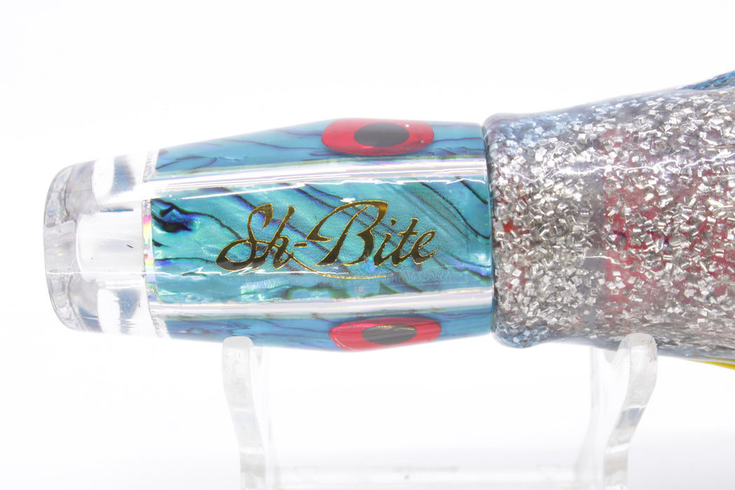 Sh-Bite Lures Ice Blue Paua Shell 2-Hole Reverse Scoop 7" 4.2oz Skirted Blue-Silver New Pre-Owned