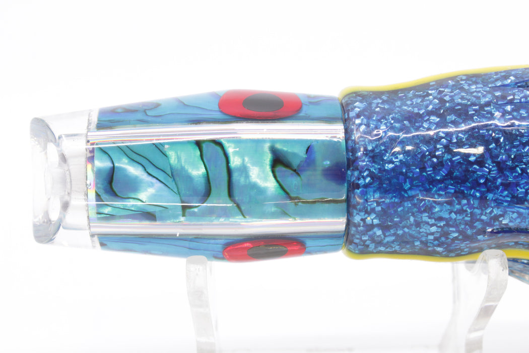 Sh-Bite Lures Ice Blue Paua Shell 2-Hole Reverse Scoop 7" 4.2oz Skirted Blue-Silver New Pre-Owned