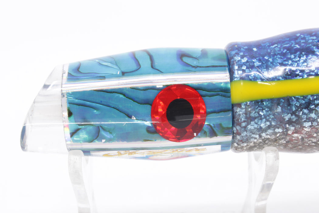 Sh-Bite Lures Ice Blue Paua Shell 2-Hole Reverse Scoop 7" 4.2oz Skirted Blue-Silver New Pre-Owned