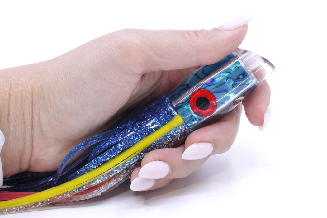 Sh-Bite Lures Ice Blue Paua Shell 2-Hole Reverse Scoop 7" 4.2oz Skirted Blue-Silver New Pre-Owned