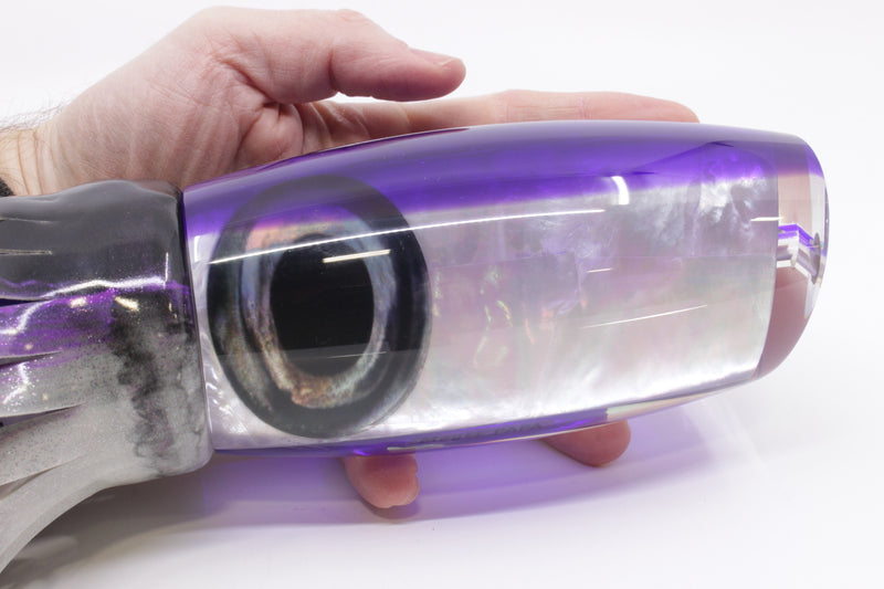 Moyes Lures White MOP Purple Back Papa Teaser 30.5oz Fire Tailz Purple Drip