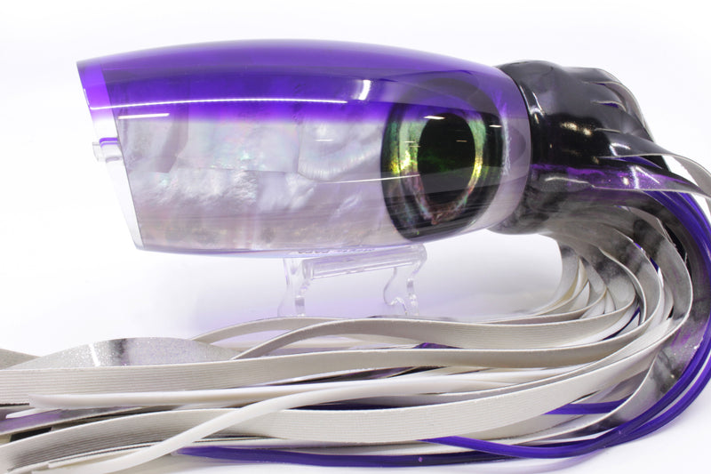 Moyes Lures White MOP Purple Back Papa Teaser 30.5oz Fire Tailz Purple Drip