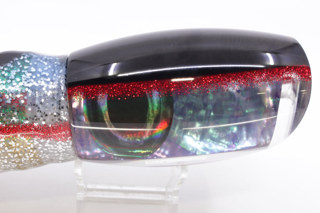 Moyes Lures Rainbow MOP Black-Red Back Taxi Eyes 1305 16" 16.5oz Skirted Evil