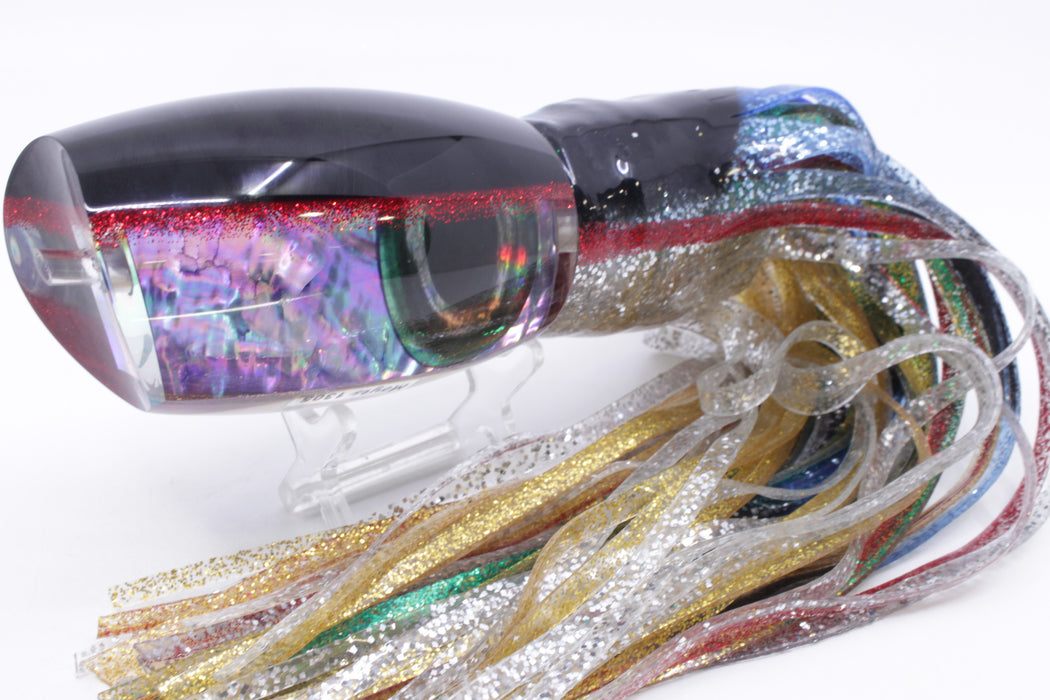 Moyes Lures Rainbow MOP Black-Red Back Taxi Eyes 1305 16" 16.5oz Skirted Evil