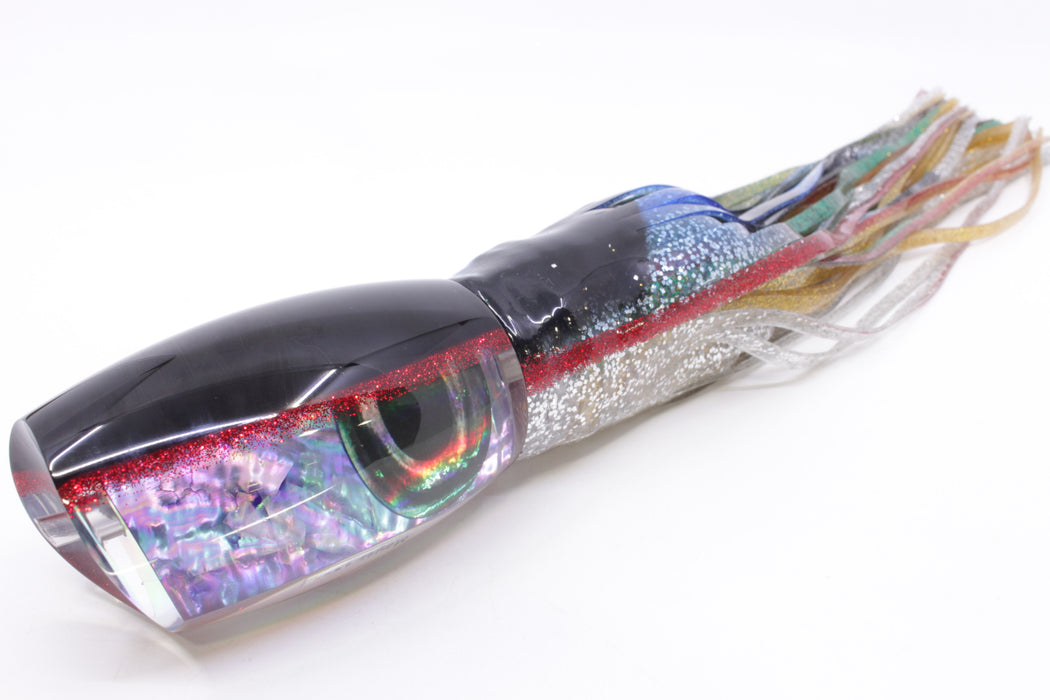 Moyes Lures Rainbow MOP Black-Red Back Taxi Eyes 1305 16" 16.5oz Skirted Evil