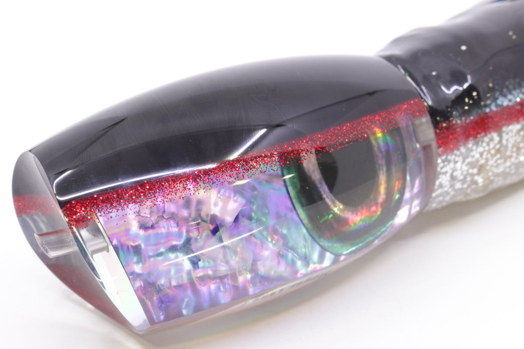 Moyes Lures Rainbow MOP Black-Red Back Taxi Eyes 1305 16" 16.5oz Skirted Evil