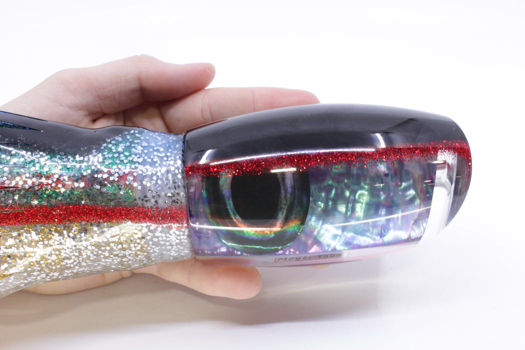 Moyes Lures Rainbow MOP Black-Red Back Taxi Eyes 1305 16" 16.5oz Skirted Evil