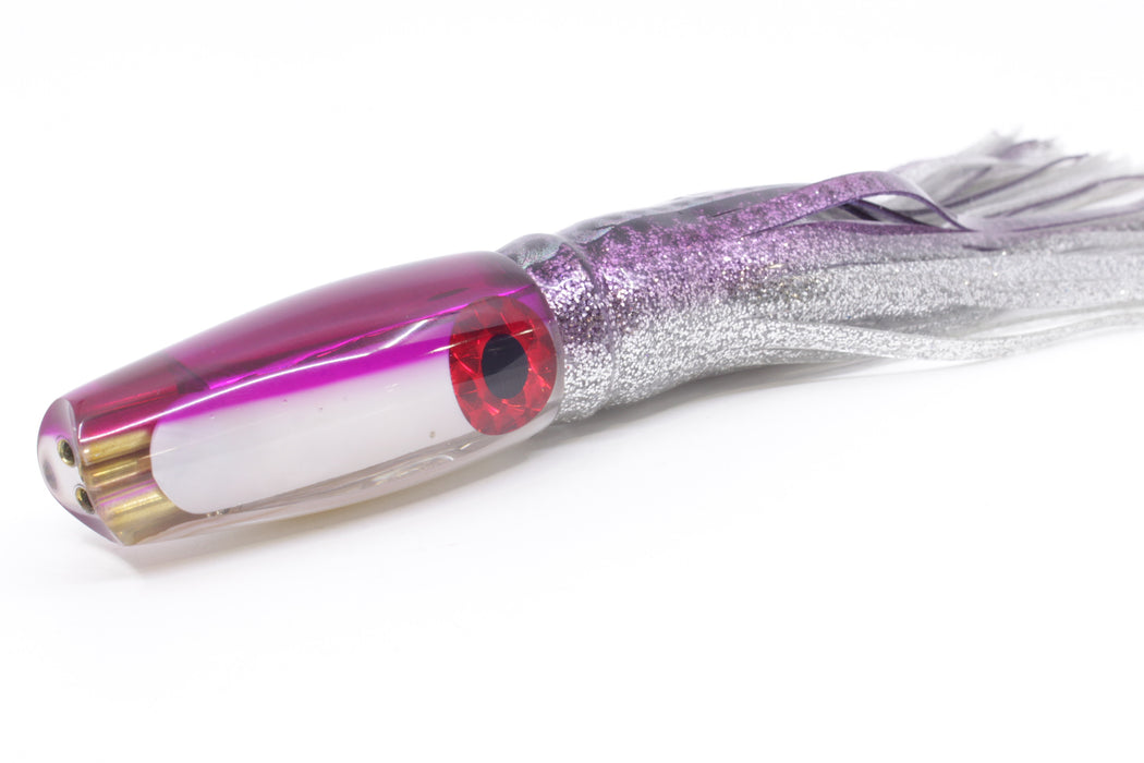 Coggin Lures White MOP Purple Back 4-Hole Big Slant 9" 7.3oz Skirted Purple Aurora