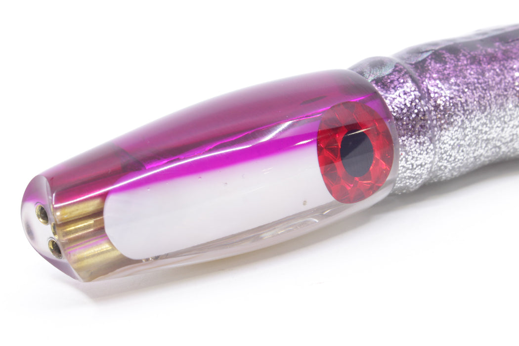 Coggin Lures White MOP Purple Back 4-Hole Big Slant 9" 7.3oz Skirted Purple Aurora
