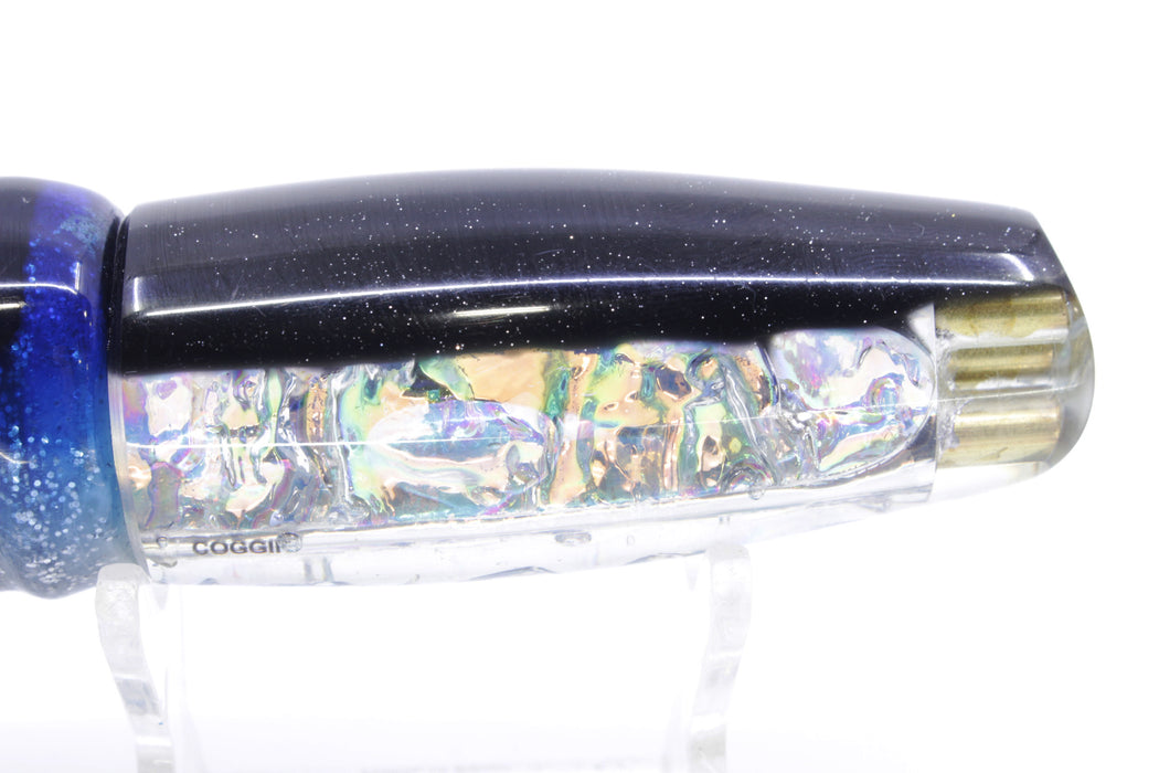 Coggin Lures Ice Rainbow Dichro Black Back 4-Hole Big Slant 9" 7.3oz Skirted Blue Aurora