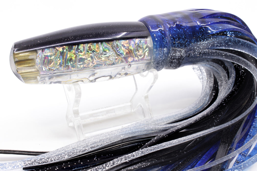 Coggin Lures Ice Rainbow Dichro Black Back 4-Hole Big Slant 9" 7.3oz Skirted Blue Aurora