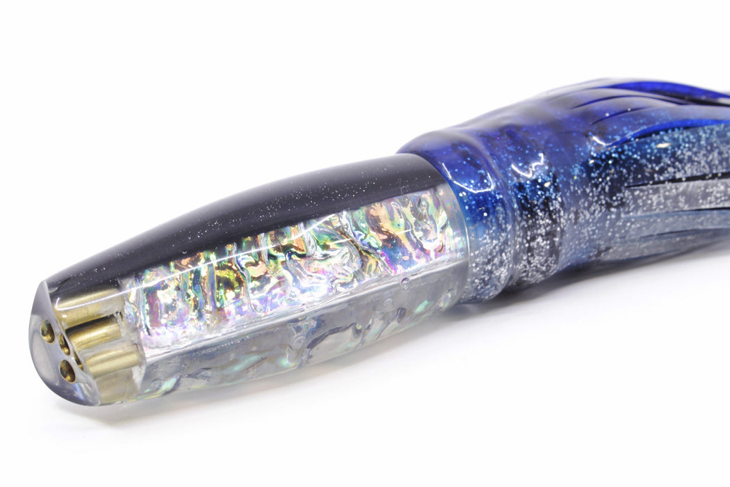 Coggin Lures Ice Rainbow Dichro Black Back 4-Hole Big Slant 9" 7.3oz Skirted Blue Aurora