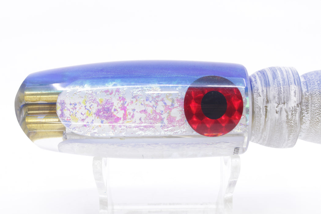Coggin Lures White Rainbow Glass Blue Pearl Back 4-Hole Big Slant Kai Bobo 12" 5.8oz