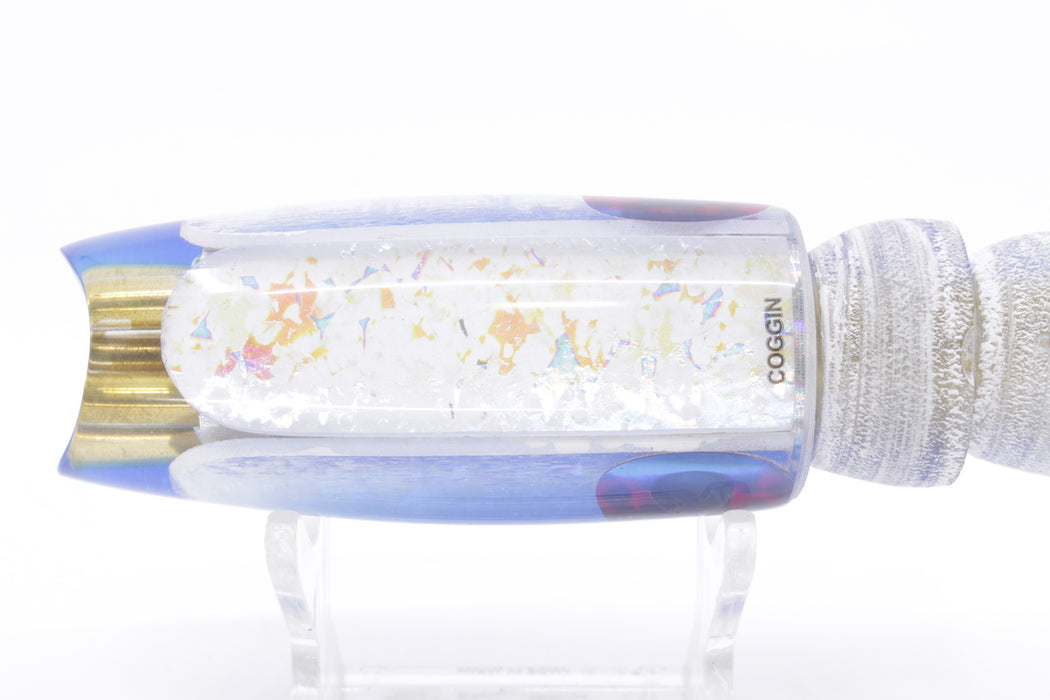 Coggin Lures White Rainbow Glass Blue Pearl Back 4-Hole Big Slant Kai Bobo 12" 5.8oz