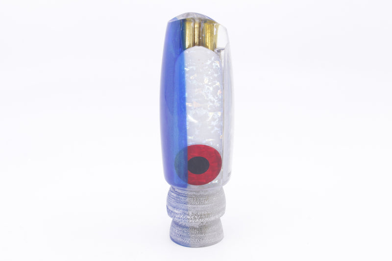 Coggin Lures White Rainbow Glass Blue Pearl Back 4-Hole Big Slant Kai Bobo 12" 5.8oz
