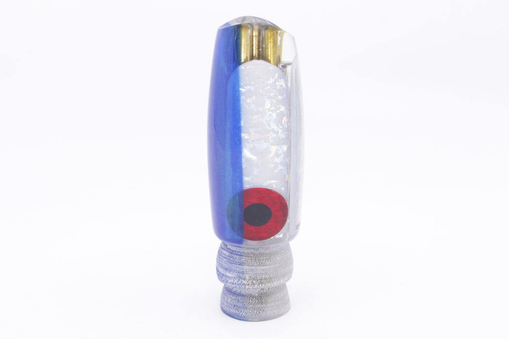 Coggin Lures White Rainbow Glass Blue Pearl Back 4-Hole Big Slant Kai Bobo 12" 5.8oz