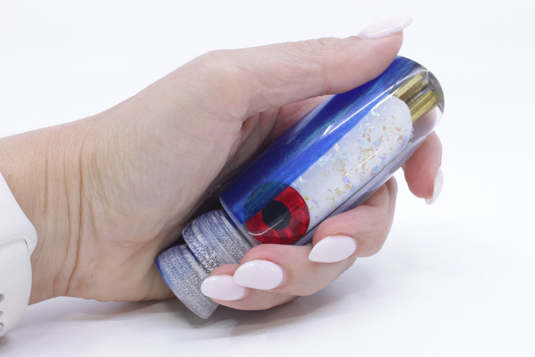 Coggin Lures White Rainbow Glass Blue Pearl Back 4-Hole Big Slant Kai Bobo 12" 5.8oz