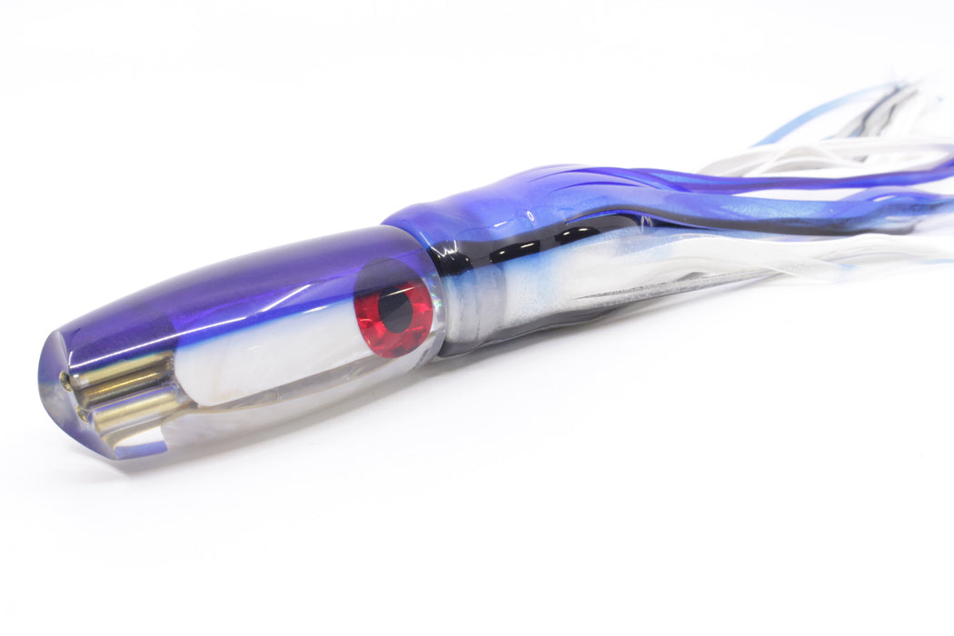 Coggin Lures White MOP Blue Back 4-Hole Big Slant Kai Bobo 12" 9oz Skirted Blue Skipjack
