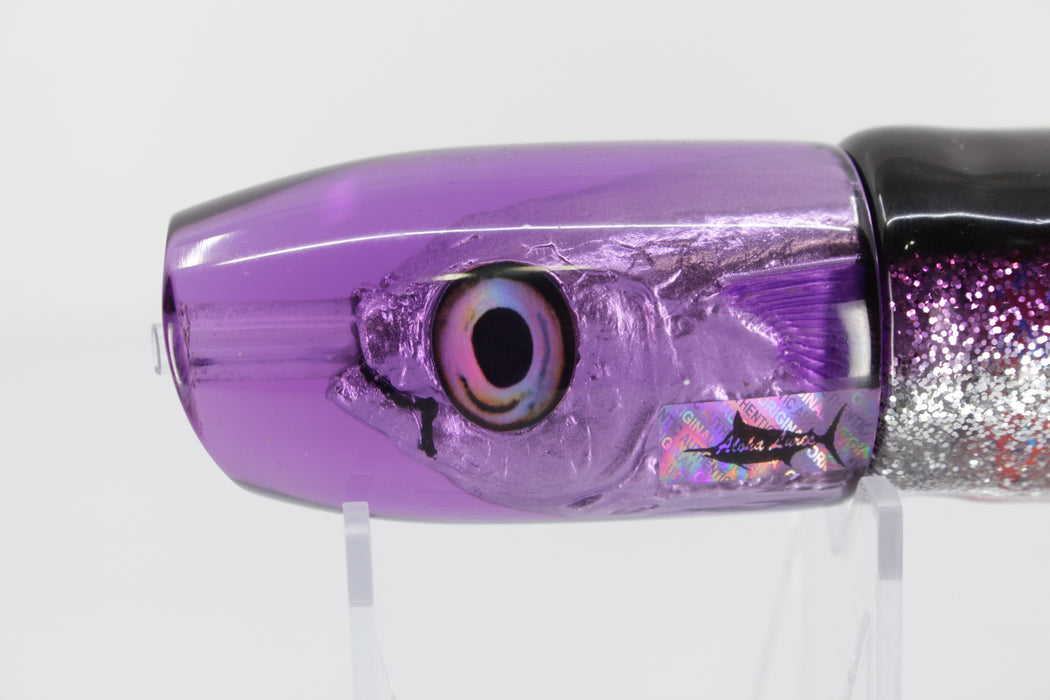 Aloha Lures Purple Resin Malolo Medium Gully Boy 10" 8.5oz Skirted Black-Silver-Pink