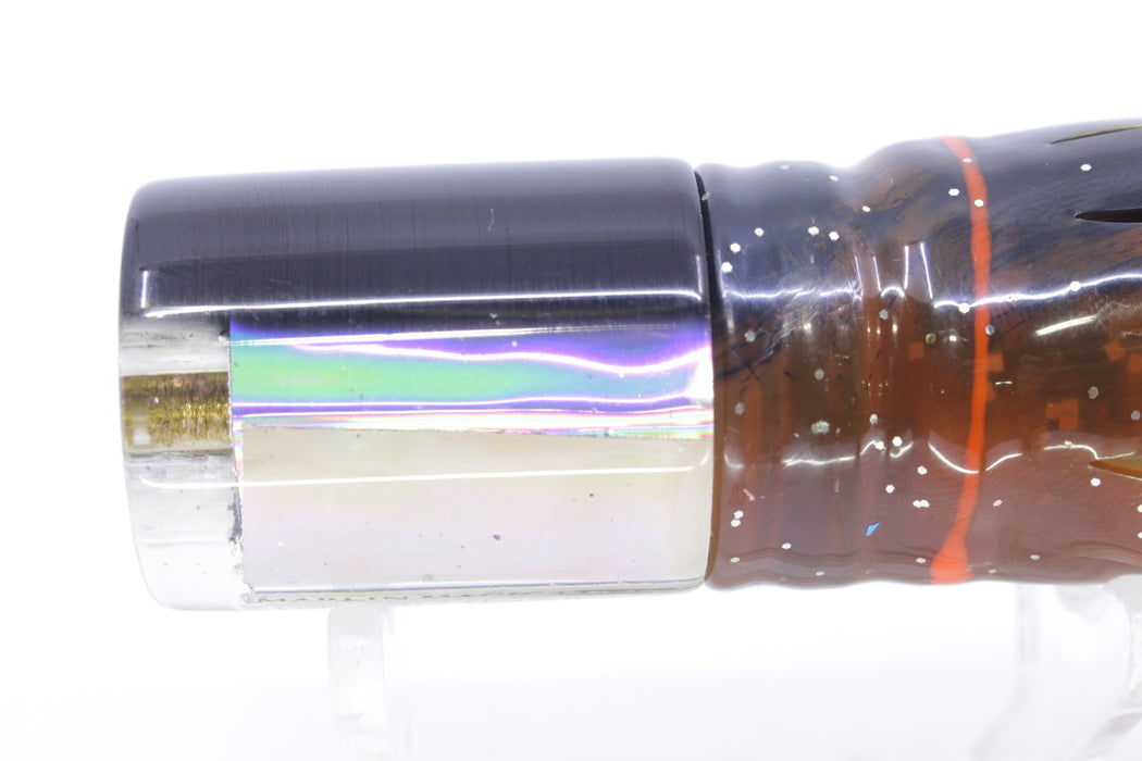 Marlin Magic Lures White Awabi Black Back 4-Hole HSAP 7" 3.5oz Skirted Black-Brown