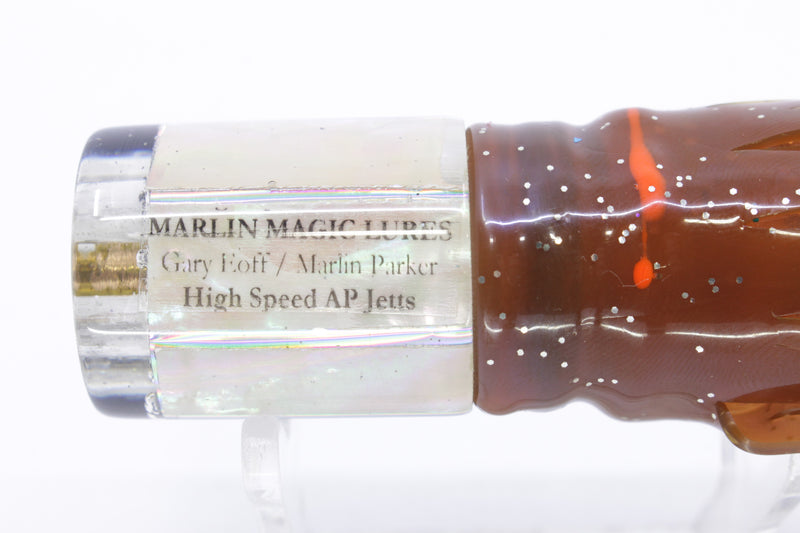 Marlin Magic Lures White Awabi Black Back 4-Hole HSAP 7" 3.5oz Skirted Black-Brown