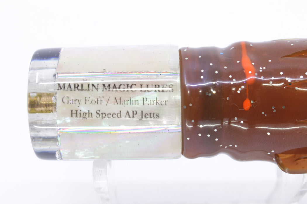 Marlin Magic Lures White Awabi Black Back 4-Hole HSAP 7" 3.5oz Skirted Black-Brown