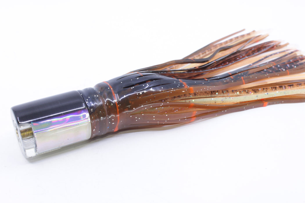 Marlin Magic Lures White Awabi Black Back 4-Hole HSAP 7" 3.5oz Skirted Black-Brown