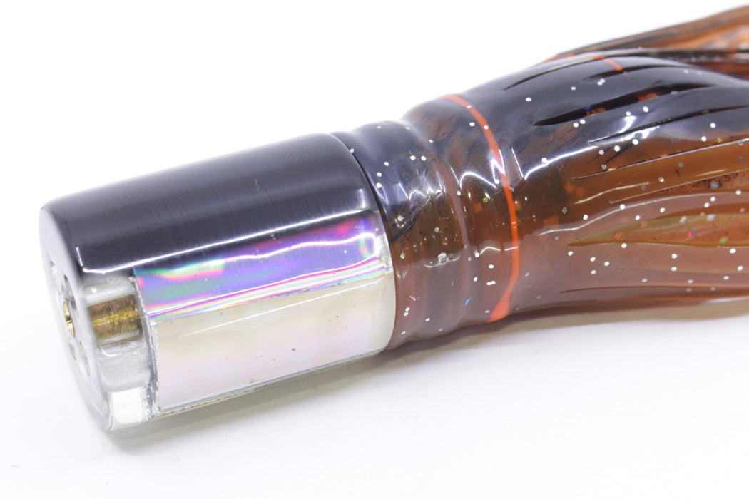 Marlin Magic Lures White Awabi Black Back 4-Hole HSAP 7" 3.5oz Skirted Black-Brown