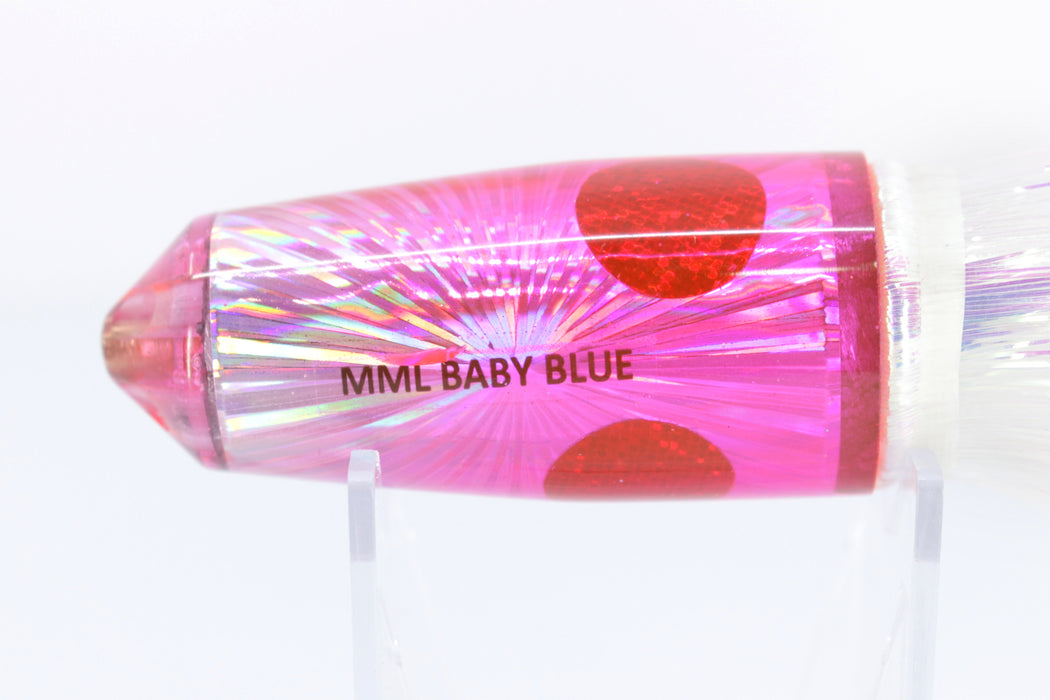 Marlin Magic Pink Starburst Red Eye 4-Hole Baby Blue Jet 9" 8.7oz Flashabou White-Pink