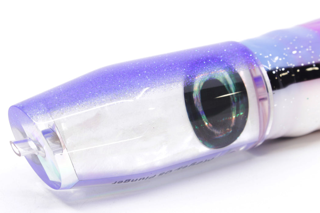 Moyes Lures White MOP Blue Back O.S. Plunger 12" 7oz Skirted Gay Bob