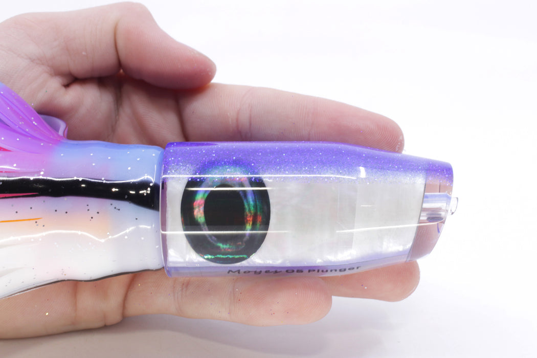 Moyes Lures White MOP Blue Back O.S. Plunger 12" 7oz Skirted Gay Bob