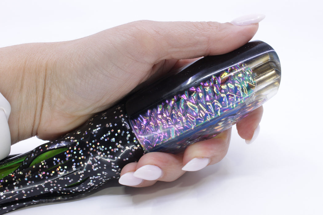 Coggin Lures Ice Rainbow Dichro Black Back 4-Hole Copalure Scoop 12" 12oz Skirted